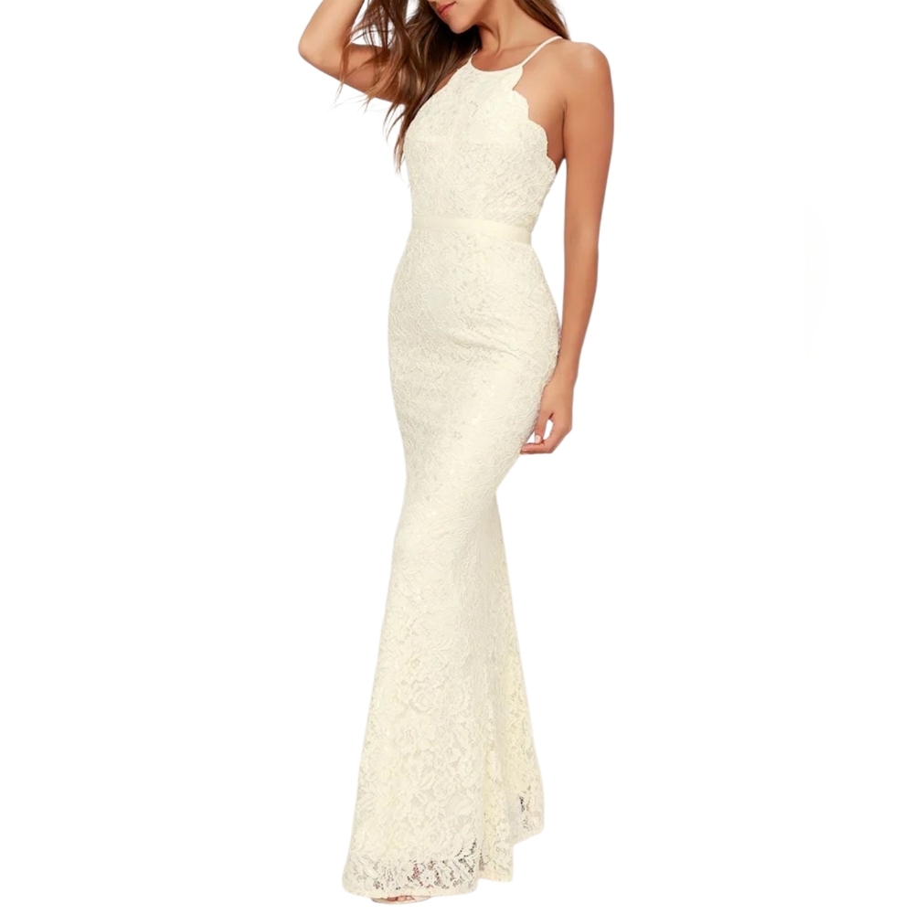 Lulu's Cream Halter Maxi Gown for Brides